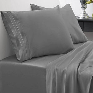 1800 Thread Count Sheet Set – Soft Egyptian Quality Brushed Microfiber Hypoallergenic Sheets – Luxury Bedding Set with Flat Sheet, Fitted Sheet, 2 Pillow Cases, Queen, Gray
