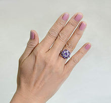 Load image into Gallery viewer, RB Gems Sterling Silver 925 Ring GENUINE GEMS Cushion 5 mm, Rhodium-Plated Finish, Floral Cluster Design (7, amethyst)

