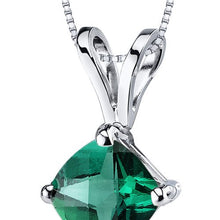 Load image into Gallery viewer, 14 Karat White Gold Cushion Cut 0.75 Carats Created Emerald Pendant
