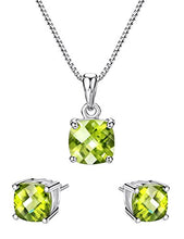 Load image into Gallery viewer, 2ct Peridot Jewelry Set Sterling Silver Pendant Necklace Stud Earrings August Birthstone Gemstone for Women
