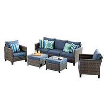 Load image into Gallery viewer, ovios Patio furnitue, Outdoor Furniture Sets,Morden Wicker Patio Furniture sectional with Table and Pillow,Backyard,Pool (Grey-Denim Blue)

