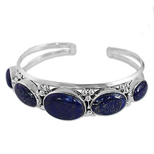 Load image into Gallery viewer, NOVICA Lapis Lazuli .925 Sterling Silver Cuff Bracelet 'Blue Allure'
