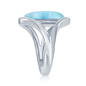 Sterling Silver High Polish Natural Oval Larimar Stone Ring