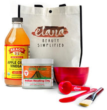 Load image into Gallery viewer, Aztec Clay Premium Mask Set by Etana Beauty – All-In-One Kit Includes 1lb Aztec Secret Indian Healing Clay, 16oz Bragg's Apple Cider Vinegar, Natural Bamboo Bowl, Stir, Scoop, Brush &amp; Tote
