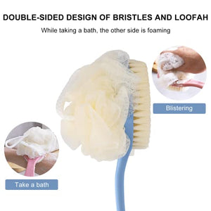 SetSail 2 Pack Shower Body Brush with Bristles and Loofah & Hair Scalp Massager Shampoo Brush, Long Handle Back Scrubber for Shower, Soft Silicone Hair Scalp Scrubber, Dry and Wet Hair Brush