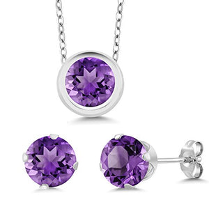 Gem Stone King Sterling Silver Round 6mm Pendant Earrings Set with 18 inches Sterling Silver Chain