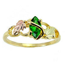 Load image into Gallery viewer, Lab Created Emerald Marquise Wrap Ring, 10k Yellow Gold, 12k Pink and Green Gold Black Hills Gold Motif, Size 7
