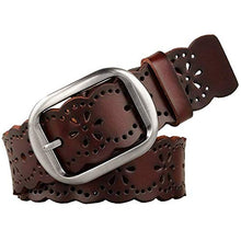 Load image into Gallery viewer, JASGOOD Women’s Hollow Flower Leather Belt for Jeans Pants Wide Belt for Ladies (Suitable for pant size 37-44 Inch, 24-brown)
