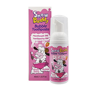 Snow Buddy Kids Bubble Toothpaste Foam with Strawberry Flavor, Anticavity Low Fluoride Foaming Toothpaste and Mouthwash for Dental Care 45ml (1.52 fl.oz)