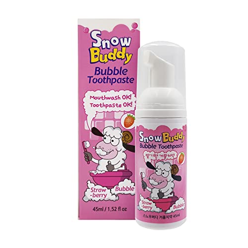 Snow Buddy Kids Bubble Toothpaste Foam with Strawberry Flavor, Anticavity Low Fluoride Foaming Toothpaste and Mouthwash for Dental Care 45ml (1.52 fl.oz)