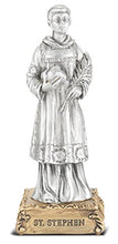 Load image into Gallery viewer, The Michelangelo Liturgical Sculpture Collection Pewter Saint St Stephen Figurine Statue on Gold Tone Base, 4 1/2 Inch
