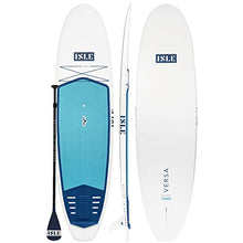 Load image into Gallery viewer, ISLE Versa Rigid Stand Up Paddle Board &amp; SUP Bundle Accessory Pack — Hard Board Lightweight Epoxy SUP — 215 Pound Capacity, 10’5” Long x 32" Wide x 4.5” Thick, White/Blue
