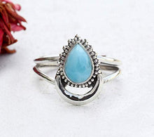 Load image into Gallery viewer, Larimar Silver Sterling Ring Small Pear Shape Wedding Engagement Anniversary Birthday Light Blue Larimar Gemstone Ring For Women Girlfriend
