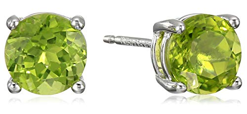Amazon Essentials Sterling Silver Round Peridot Birthstone Stud Earrings (August)