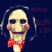Load image into Gallery viewer, The Puppet Mask, Jigsaw Dress Up Mask,Latex Saw Billy Cosplay Horror Scary Mask with Hair for Halloween, Bar, Dress up Costume Party Pros (JIGSAW)
