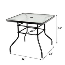 Load image into Gallery viewer, Tangkula Patio Table Outdoor Garden Balcony Poolside Lawn Glass Top Steel Frame All Weather Dining Bistro Table (Square Black 32")

