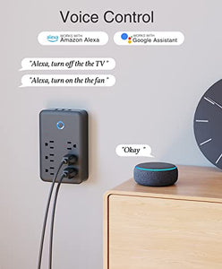 Smart Plug Outlet Extender, WiFi Surge Protector Work with Alexa Google Home, 3USB Ports and 6 Outlets, Wall Adapter Power Strip Plug Receptacles, 2.4G Wi-Fi Only, 15A/1800W