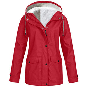 Womens Winter Coats Solid Plush Thickening Jacket Outdoor Raincoats Waterproof Lightweight Hooded Rain Jacket(#04,4X-Large)
