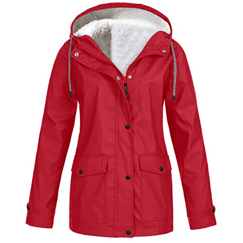 Womens Winter Coats Solid Plush Thickening Jacket Outdoor Raincoats Waterproof Lightweight Hooded Rain Jacket(#04,4X-Large)