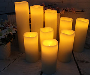 Vinkor Flameless Candles Battery Operated Candles 4" 5" 6" 7" 8" 9" Set of 9 Ivory Real Wax Pillar LED Candles with 10-Key Remote and Cycling 24 Hours Timer