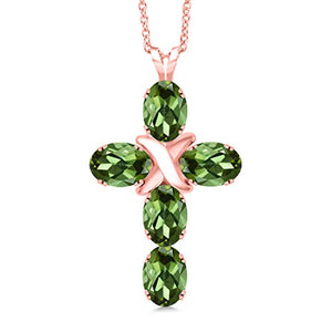 Gem Stone King 2.50 Ct Oval Green Tourmaline 18K Rose Gold Plated Silver Pendant With Chain