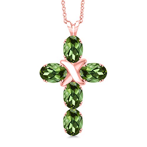 Gem Stone King 2.50 Ct Oval Green Tourmaline 18K Rose Gold Plated Silver Pendant With Chain