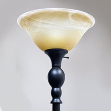 Load image into Gallery viewer, Elegant Designs LF2001-RBZ 1 Light Torchiere Marbelized Glass Shade Floor Lamp, Restoration Bronze/Amber
