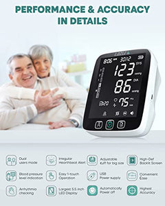 All New 2022 LAZLE Blood Pressure Monitor - Automatic Upper Arm Machine & Accurate Adjustable Digital BP Cuff Kit - Largest Backlit Display - 200 Sets Memory, Includes Batteries, Carrying Case