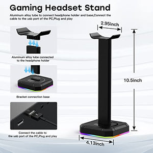Headphone Stand Gaming Headset Holder with RGB Light,Suitable for Most Headphone Such as Gaming Headphone/Bluetooth Headphone/Telephone Headset (Basic Black)