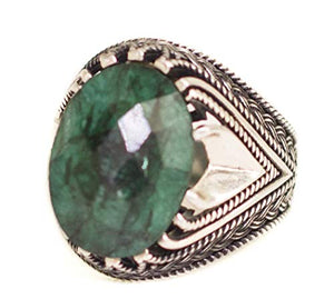 Falcon Jewelry 925 Sterling Silver Mens Ring, Natural Moonstone, Blood Stone, Emerald, Amethyst, Pearl Stone, Free Express Shipping