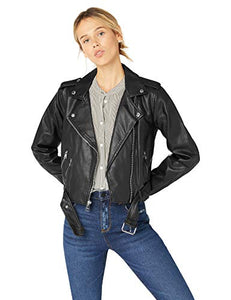 Levi's Women's Faux Leather Asymmetrical Belted Motorcycle Jacket (Regular and Plus Sizes), black, Large