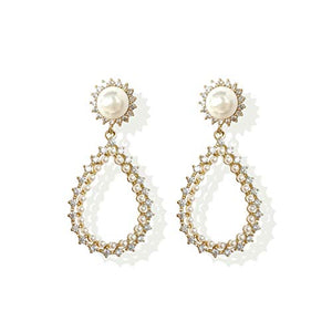 14K Gold Plated Pearl Ear Drop Earring with Retro palace Style S925 silver needle for Women Girl Gifts Present Valentines Birthday Anniversary Mothers Day Christmas (Gold)