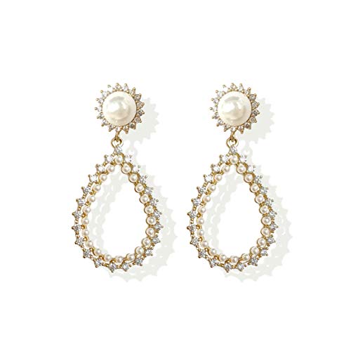 14K Gold Plated Pearl Ear Drop Earring with Retro palace Style S925 silver needle for Women Girl Gifts Present Valentines Birthday Anniversary Mothers Day Christmas (Gold)