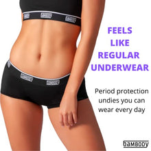 Load image into Gallery viewer, Bambody Absorbent Boyshort: Classic Fit Trunk Style Underwear for Period Protection (Single Pack: Black, Medium)
