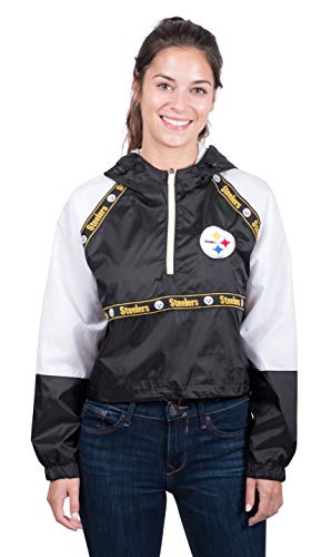 Ultra Game NFL Pittsburgh Steelers Womens Quarter Zip Hoodie Windbreaker Play Action Jacket, Team Color, X-Large