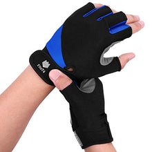 Load image into Gallery viewer, FitsT4 Unisex 3/4 Finger Gloves for Water Ski, Canoeing, Windsurfing, Kiteboarding, Sailing, Jet Skiing and Stand-UP Paddle Boarding Adjustable Wrist Cinch, Comfortable Fit Blue S
