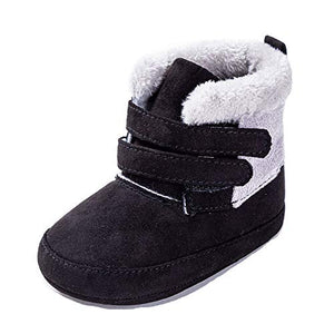 TSAITINTIN Baby Boys Girls Fleece Bootie Infant Soft First Walkers Shoes Black, 12-15 Months Toddler