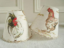 Load image into Gallery viewer, 3 Chickens fabric chandelier lampshades for sconce or wall light, Handmade with French country style rooster and hen motifs 4.3 x 5.1 ins
