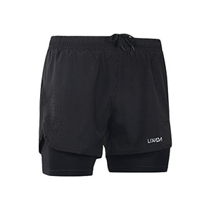 Lixada Men's 2-in-1 Running Shorts Quick Drying Breathable Active Training Exercise Jogging Cycling Shorts Blue