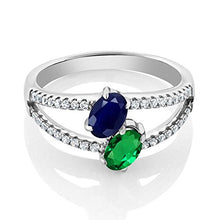 Load image into Gallery viewer, Gem Stone King 925 Sterling Silver Blue Sapphire and Green Simulated Emerald 2-Stone Women&#39;s Ring 1.36 Ctw (Size 7)
