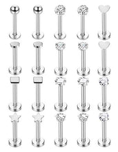 Load image into Gallery viewer, Udalyn 20 Pcs Stainless Steel Labret Studs Lip Rings for Men Women Nose Studs Cartilage Earrings Tragus Helix Piercing Jewelry 16G
