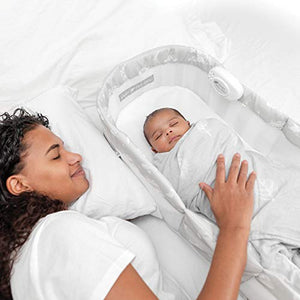 Baby Delight Snuggle Nest Harmony Infant Sleeper | Silver Clouds Fabric Pattern | Portable Sleeper with Sound & Light Unit | Waterproof Foam Mattress w/ Sheet