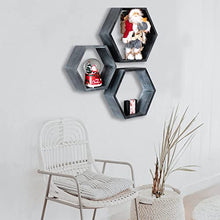 Load image into Gallery viewer, LMLFTrend Hexagon Shelves Wooden Honeycomb Wall Mounted Modern Geometric Deep Floating Shelves Decor for Bedroom, Living Room, Bathroom(Set of 3, Forest Grey)

