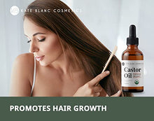Load image into Gallery viewer, Castor Oil (2oz), USDA Certified Organic, 100% Pure, Cold Pressed, Hexane Free by Kate Blanc Cosmetics. Stimulate Growth for Eyelashes, Eyebrows, Hair. Skin Moisturizer &amp; Hair Treatment Starter Kit
