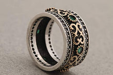 Load image into Gallery viewer, Handmade Turkish Authentic Jewelry Round Shape Cut Emerald Topaz 925 Sterling Silver Band Ring for Gift for Ladies Size ALL
