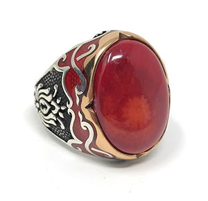 KAR 925K Sterling Silver Red Coral Men's Ring Red Enamelled Special Edition K65E (9)