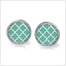 Load image into Gallery viewer, Moroccan Pattern Persian Green， Glass Dome Stud Earrings， Surgical Stainless Steel Post
