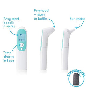 Infrared Thermometer 3-in-1 Ear, Forehead + Touchless for Babies, Toddlers, Adults, and Bottle Temperatures by Frida Baby