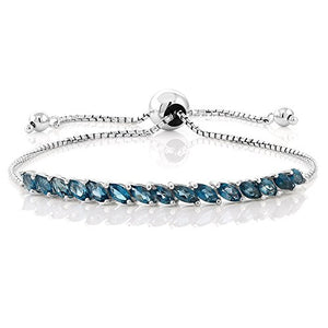 Gem Stone King 925 Sterling Silver London Blue Topaz Women's Tennis Bracelet (1.50 Total Carat Weight, Gemstone Birthstone, Fully Adjustable)