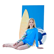 Load image into Gallery viewer, Ovovod Girls Swimsuit Two Piece Rash Guard Set for 4-14 Years UPF 50+ UV Protective Long Sleeve Swimwear Blue/Flamingo
